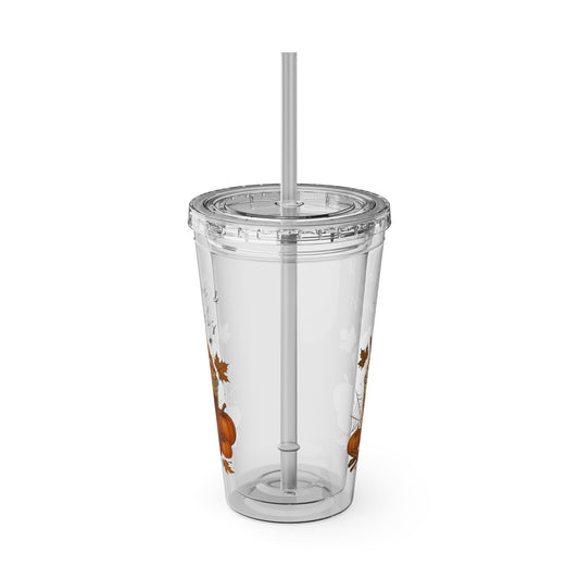 Caffeine & Cobwebs Halloween Tumbler – 16oz Acrylic Cup with Straw | Spooky Fall Drinkware