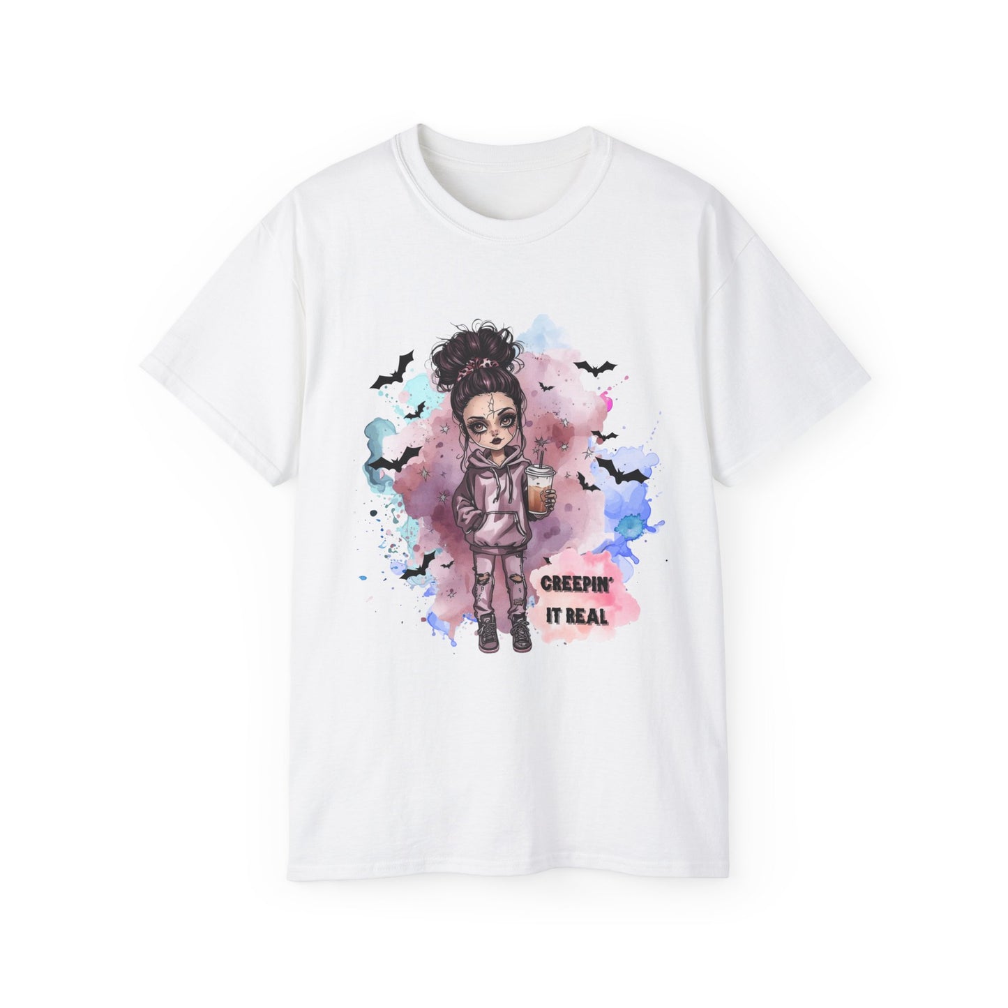 Raven Rose “Creepin’ It Real” Tee – Spooky Halloween Shirt | Gothic Doll Fall Graphic Top