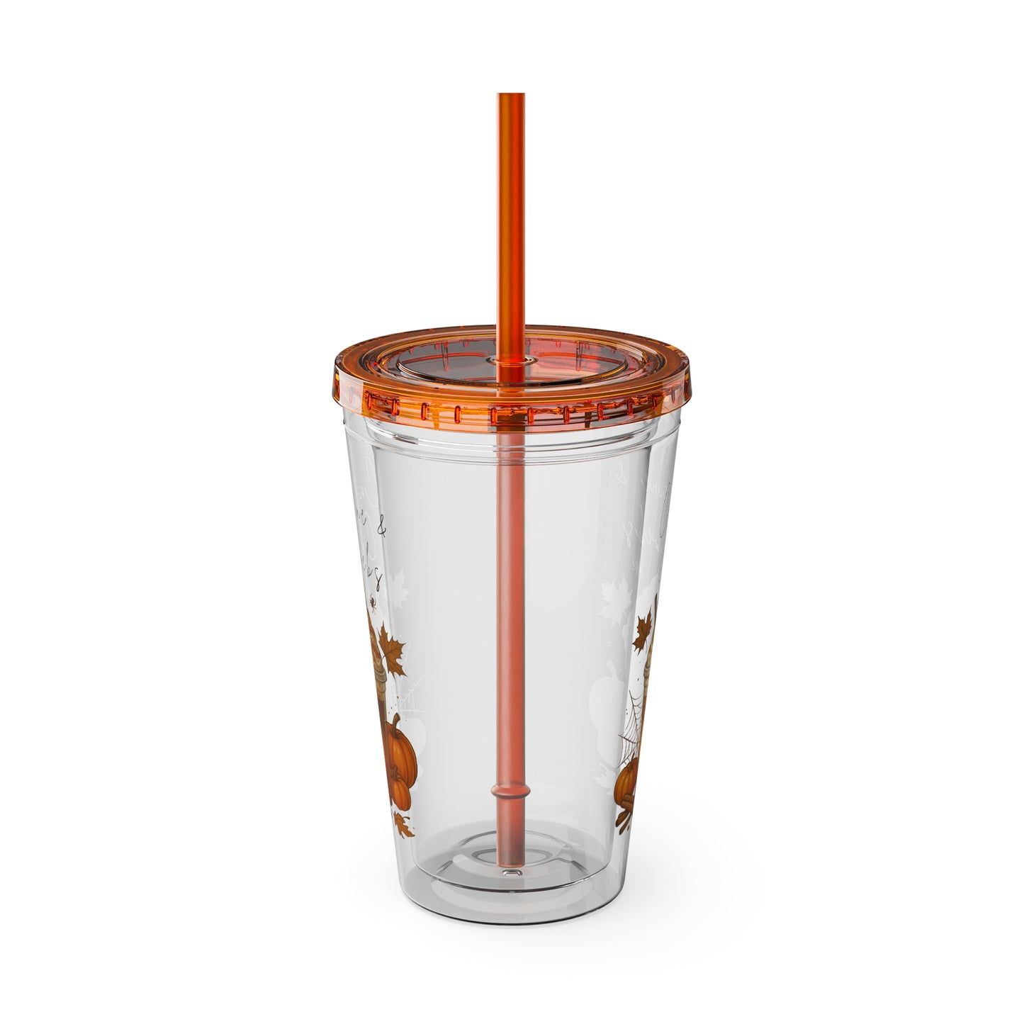 Caffeine & Cobwebs Halloween Tumbler – 16oz Acrylic Cup with Straw | Spooky Fall Drinkware