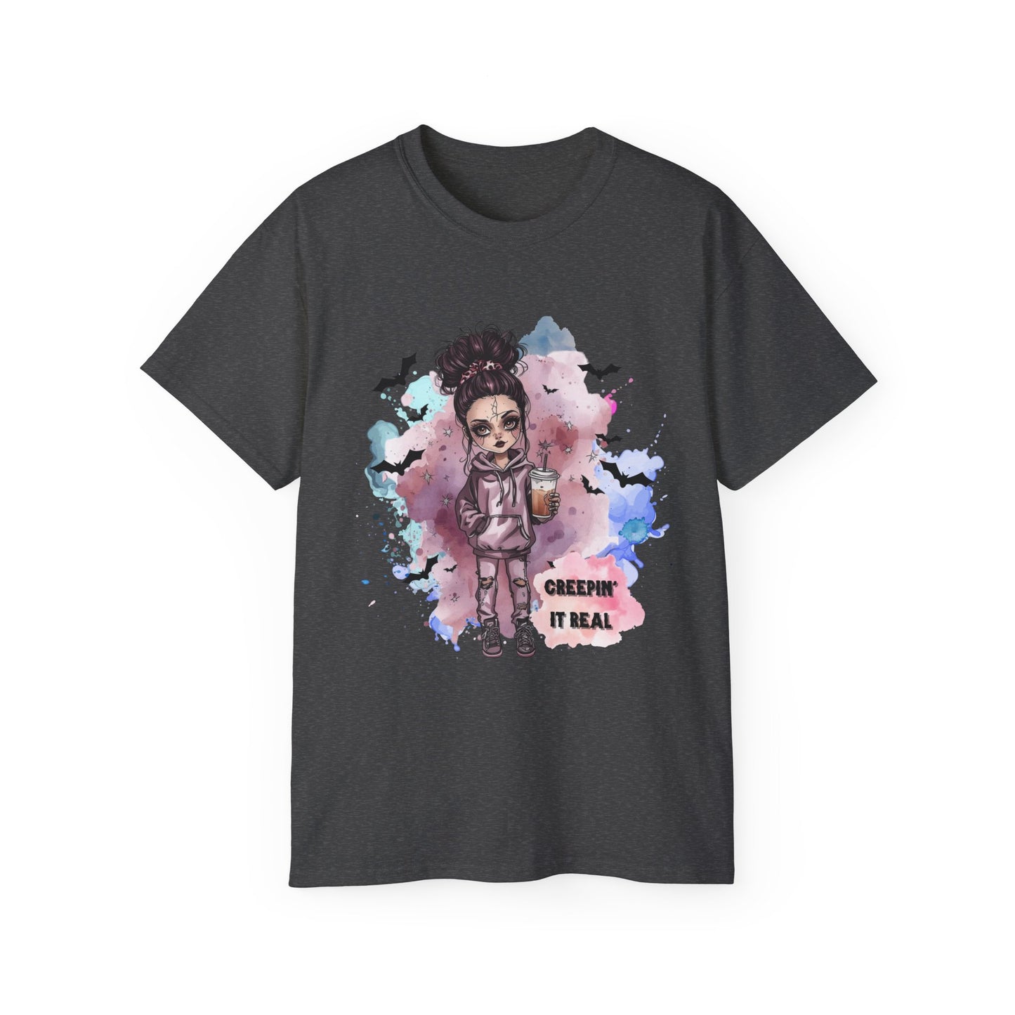 Raven Rose “Creepin’ It Real” Tee – Spooky Halloween Shirt | Gothic Doll Fall Graphic Top