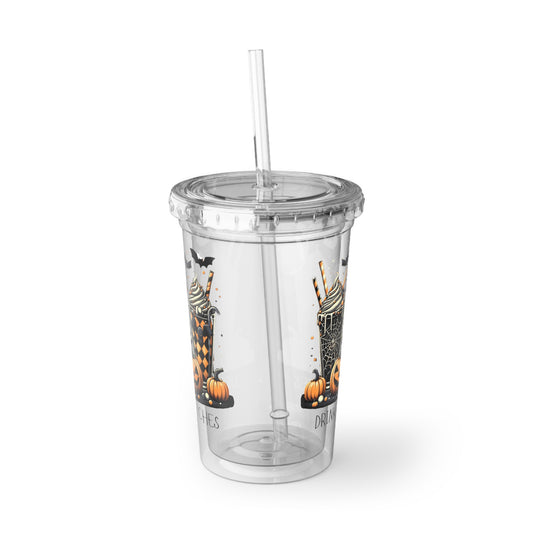 Drink Up Witches Halloween Tumbler – 16oz Acrylic Cup with Straw | Spooky Fall Party Cup