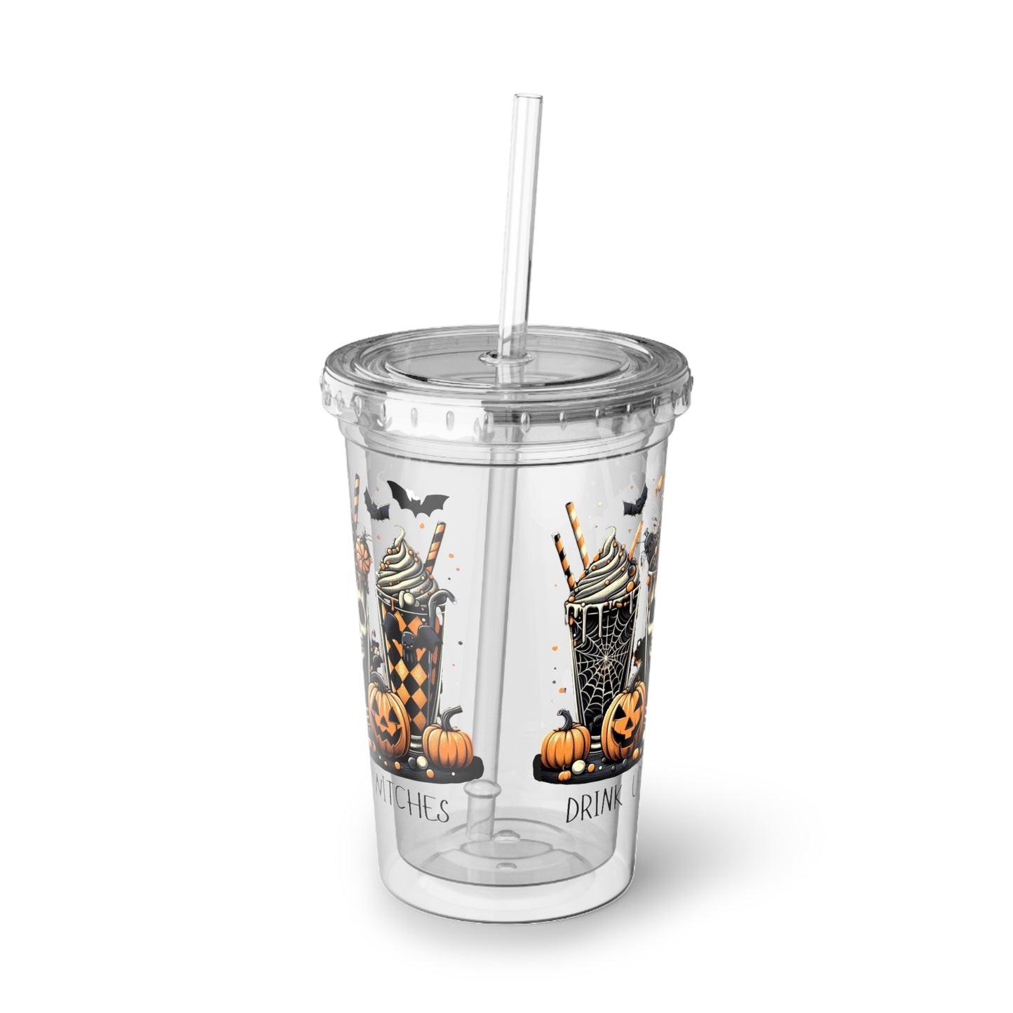 Drink Up Witches Halloween Tumbler – 16oz Acrylic Cup with Straw | Spooky Fall Party Cup