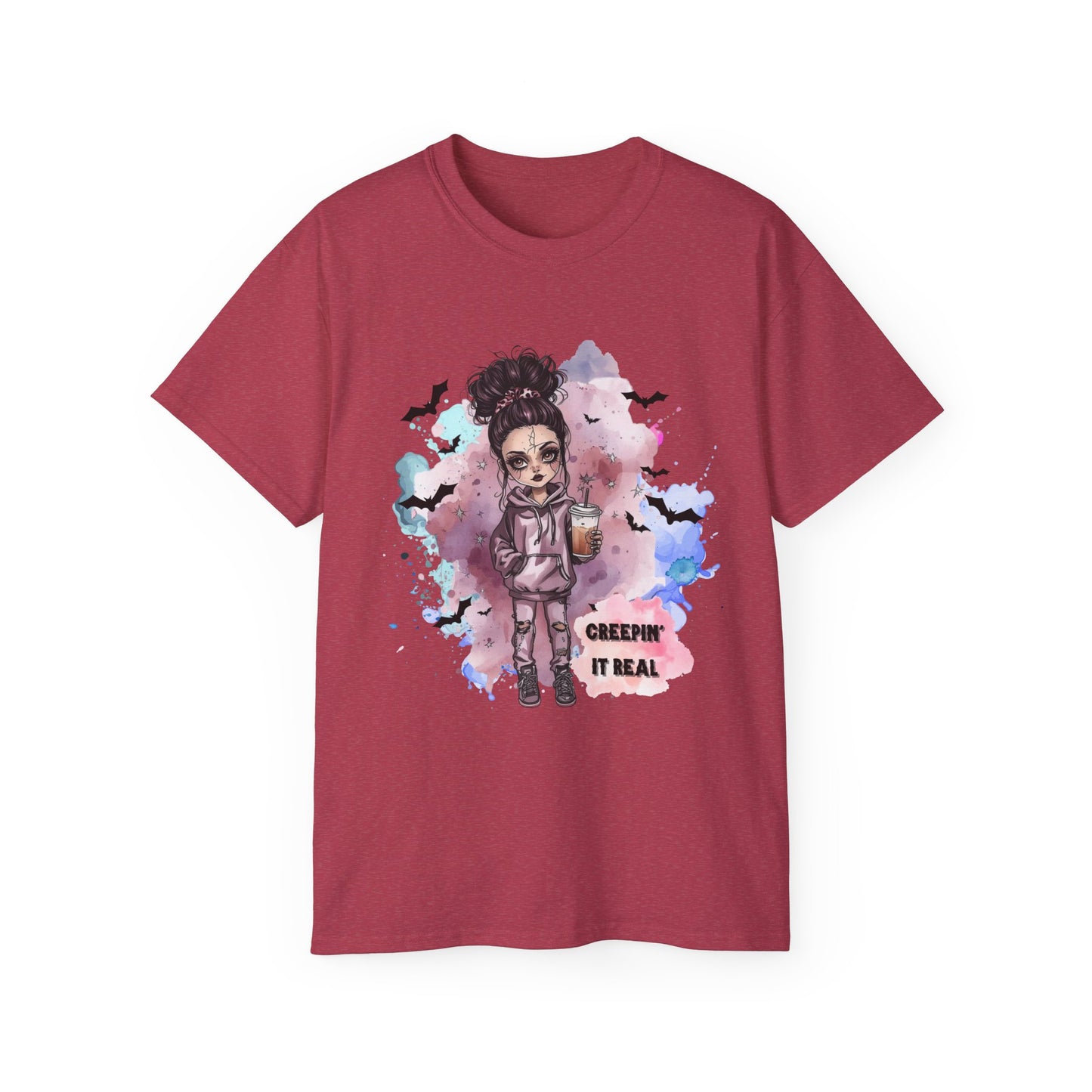 Raven Rose “Creepin’ It Real” Tee – Spooky Halloween Shirt | Gothic Doll Fall Graphic Top