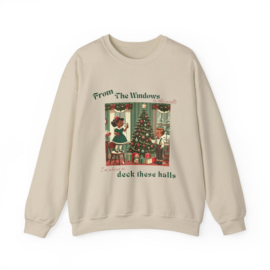 Deck These Halls – Vintage Holiday Crewneck Sweatshirt