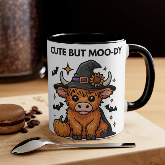 Cute But Moo-Dy Halloween Cow Mug – Funny Highland Cow Coffee Cup | Spooky Farmhouse Gift