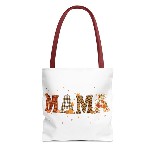 Fall Mama Tote Bag – Pumpkin & Leopard Print Design | Stylish Reusable Shopping Bag