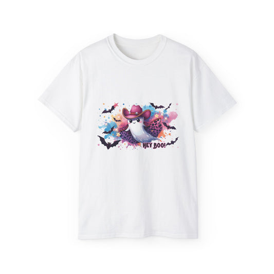 Hey Boo Halloween Tee – Cute Ghost Graphic Shirt | Spooky Season Fall Outfit