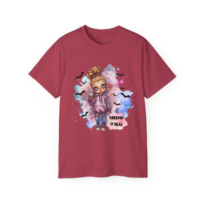 Blondie Bones “Creepin’ It Real” Tee – Cute Halloween Shirt | Spooky Doll Party Outfit