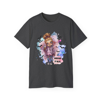 Blondie Bones “Creepin’ It Real” Tee – Cute Halloween Shirt | Spooky Doll Party Outfit