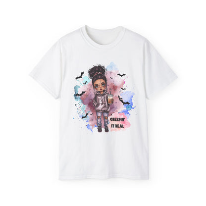 Mystic Maya “Creepin’ It Real” Tee – Cute Halloween Shirt | Spooky Doll Graphic Top