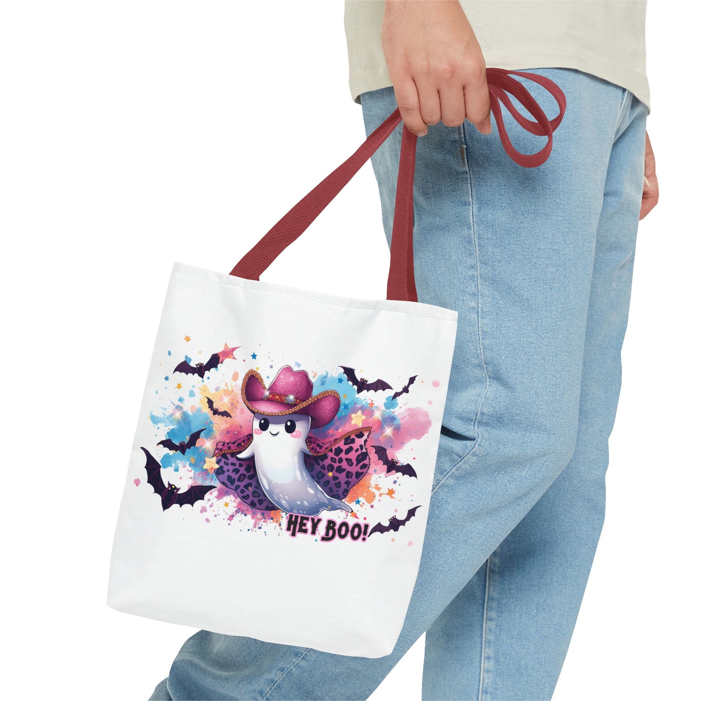 Hey Boo Ghost Tote Bag – Cute Halloween Reusable Shopping Bag | Spooky Fall Market Tote