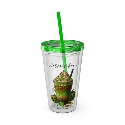 Witch’s Brew Halloween Tumbler – 16oz Acrylic Cup with Straw | Spooky Fall Drinkware