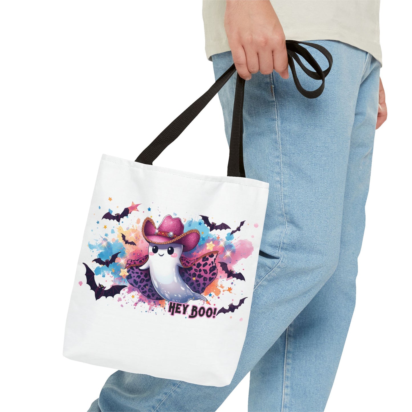 Hey Boo Ghost Tote Bag – Cute Halloween Reusable Shopping Bag | Spooky Fall Market Tote