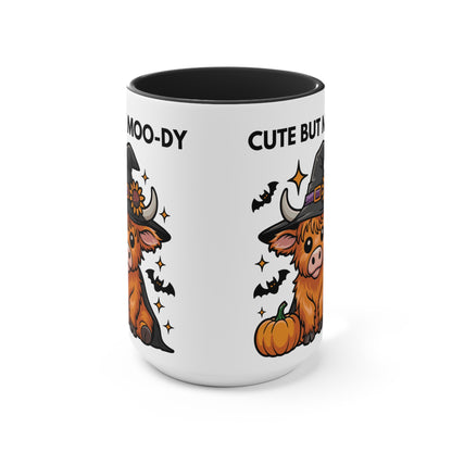 Cute But Moo-Dy Halloween Cow Mug – Funny Highland Cow Coffee Cup | Spooky Farmhouse Gift