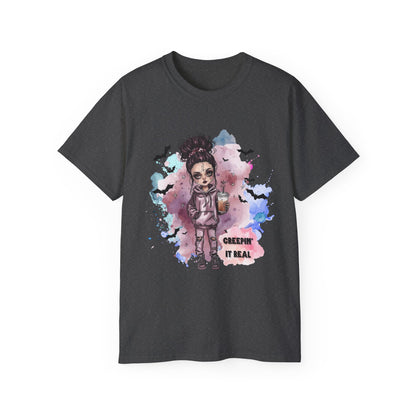Raven Rose “Creepin’ It Real” Tee – Spooky Halloween Shirt | Gothic Doll Fall Graphic Top