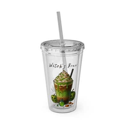Witch’s Brew Halloween Tumbler – 16oz Acrylic Cup with Straw | Spooky Fall Drinkware