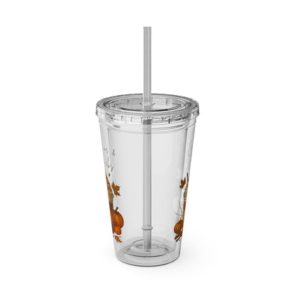 Caffeine & Cobwebs Halloween Tumbler – 16oz Acrylic Cup with Straw | Spooky Fall Drinkware