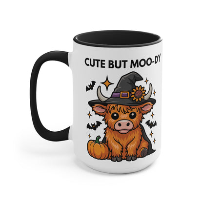 Cute But Moo-Dy Halloween Cow Mug – Funny Highland Cow Coffee Cup | Spooky Farmhouse Gift