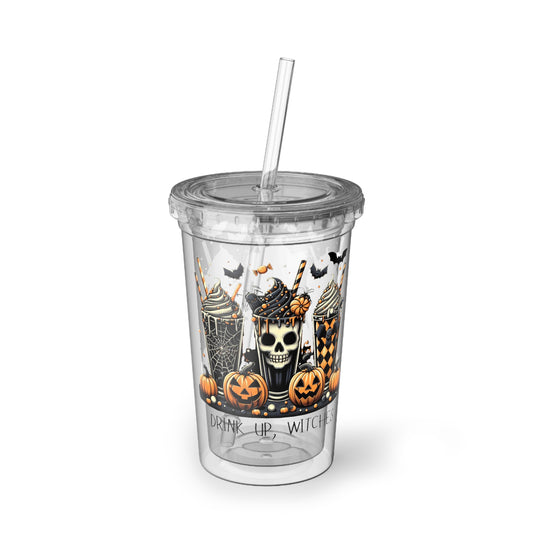 Drink Up Witches Halloween Tumbler – 16oz Acrylic Cup with Straw | Spooky Fall Party Cup