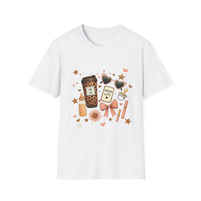 Mom Life Essentials Fall Tee – Coffee Lover Graphic Shirt | Autumn Cozy Season Outfit