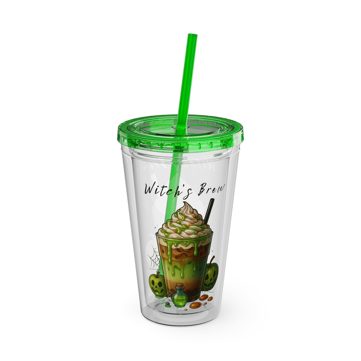 Witch’s Brew Halloween Tumbler – 16oz Acrylic Cup with Straw | Spooky Fall Drinkware