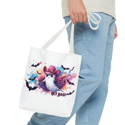 Hey Boo Ghost Tote Bag – Cute Halloween Reusable Shopping Bag | Spooky Fall Market Tote