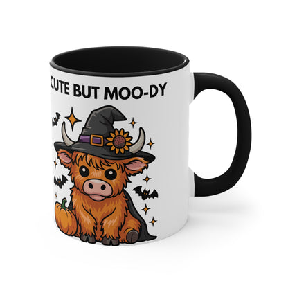 Cute But Moo-Dy Halloween Cow Mug – Funny Highland Cow Coffee Cup | Spooky Farmhouse Gift