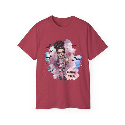 Raven Rose “Creepin’ It Real” Tee – Spooky Halloween Shirt | Gothic Doll Fall Graphic Top