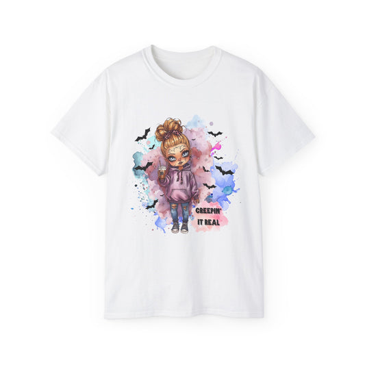 Blondie Bones “Creepin’ It Real” Tee – Cute Halloween Shirt | Spooky Doll Party Outfit
