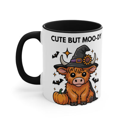 Cute But Moo-Dy Halloween Cow Mug – Funny Highland Cow Coffee Cup | Spooky Farmhouse Gift